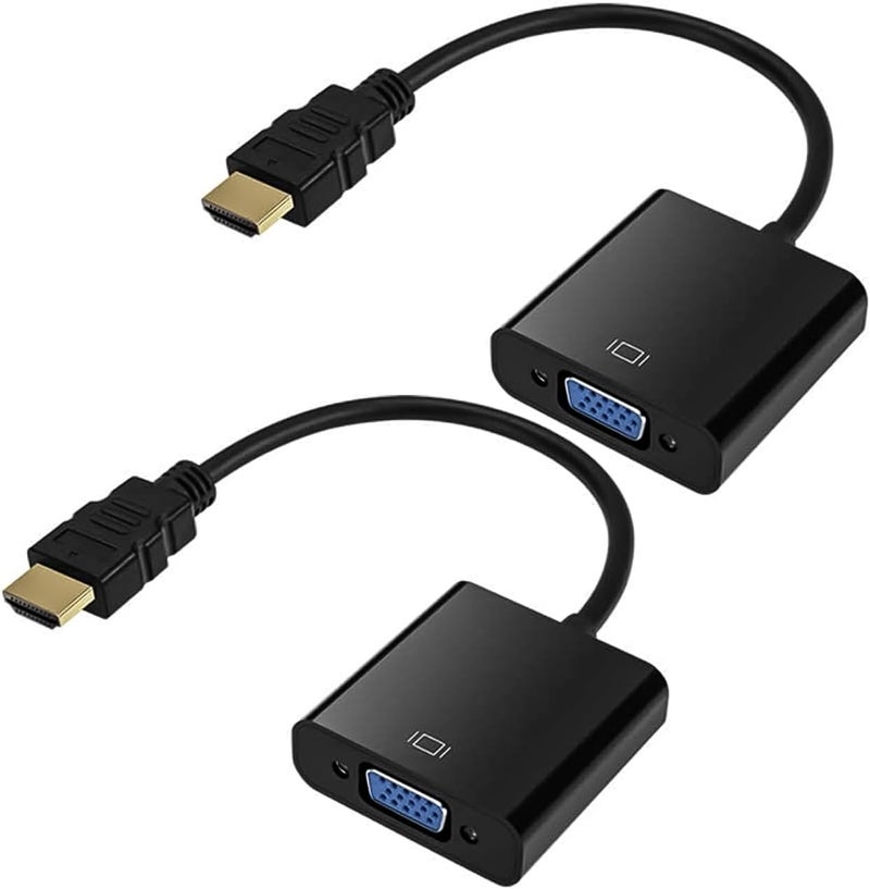 QINGLER محول HDMI إلى VGA، محول HDMI إلى VGA مطلي بالذهب (ذكر إلى أنثى) للكمبيوتر، سطح المكتب، اللابتوب، الكمبيوتر الشخصي، الشاشة، البروجيكتور، HDTV، Chromebook، Raspberry Pi، Roku، Xbox والمزيد - أسود (عبوة 2) - Image 1